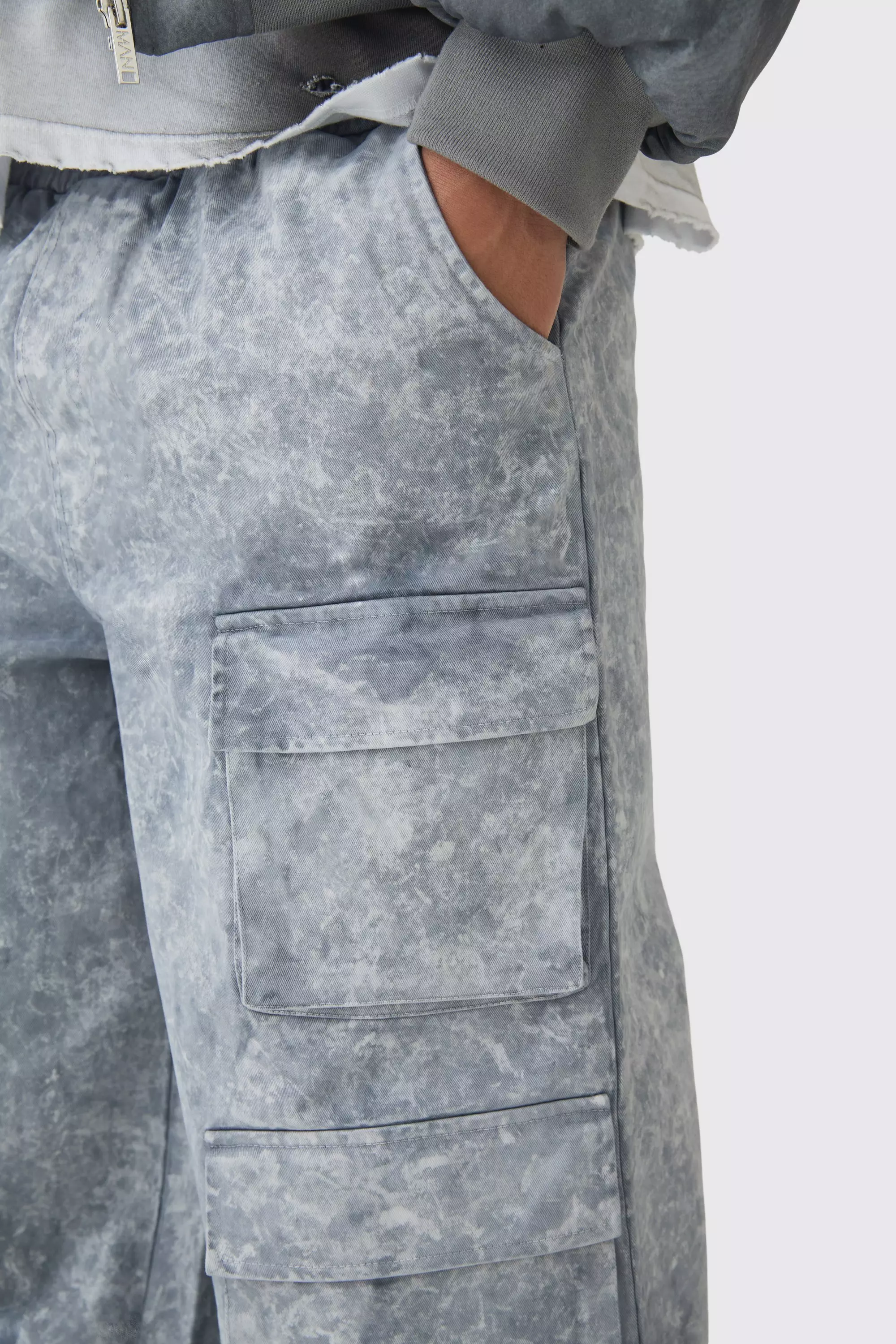 Elasticated Waist Super Baggy Heavyweight Washed Multi Cargo